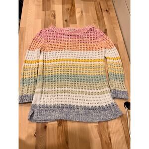 Talbots Petite P Pastel Stripe Open Knit Cotton Sweater Lightweight